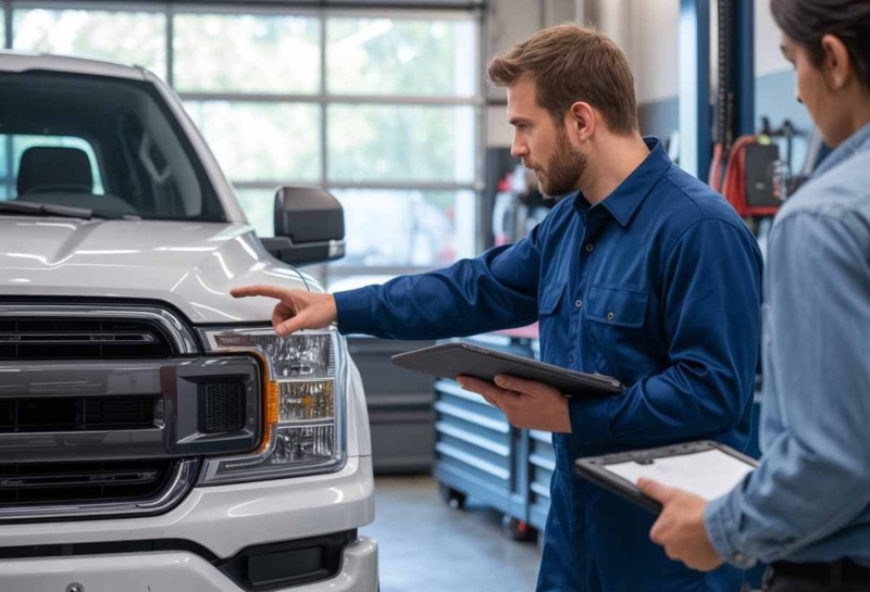 Newport News Auto Body Shop estimator looking at f150