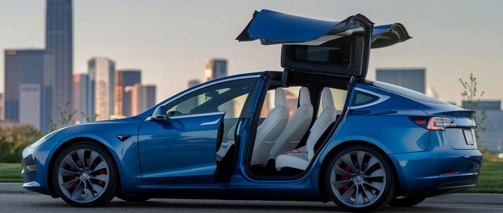 Newport News Certified Collision Repair tesla with open doors